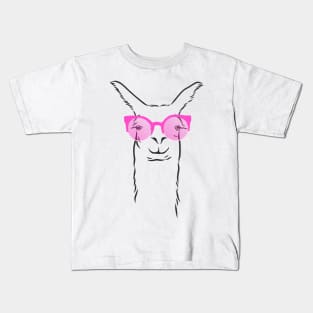 cute hipster llama in trendy colorful glasses Kids T-Shirt